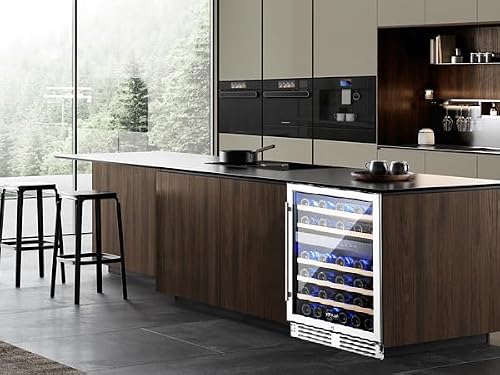 BODEGA 24 Inch Wine Cooler, Wine cooler refrigerator with Double-Layer Glass Door, Dual Zone Wine Fridge with Digital Temperature Control and Temperature Memory, 46 Bottles wine coolers for home.