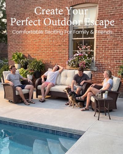 LayinSun 7 Pieces Outdoor Patio Furniture Set with Fire Pit Table