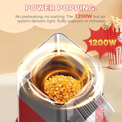 OSTBA Hot Air Popcorn Popper, 12-Cup Popcorn Maker Machine, Red