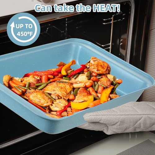 11-Piece Nonstick Baking Pans Set - Professional Grade Carbon Steel Bakeware with Premium Coating- Dishwasher Safe, Stackable, Oven Safe to 450°F (Slight Blue)