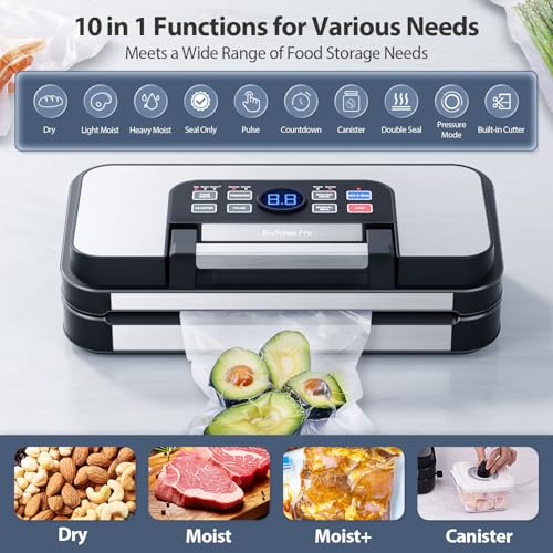 95Kpa Precision Pro Vacuum Sealer, with Double Heat Seal & Dual-Pump for Dry/Moist Food, 2X Strength, Food Vacuum Sealer Machine, Silver-Grey