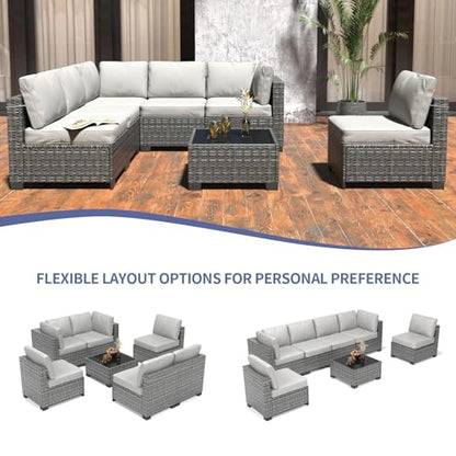 Garvee Patio Furniture Set, 7-Piece Outdoor Couches for Patio, Wicker Sectional Sofa with Coffee Table & Cushions