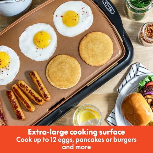 bella Electric 10.5"x20" Ceramic Non-Toxic, Titanium Griddle, Copper/Black