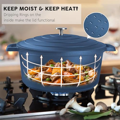 INSETFY Large Dutch Oven Pot with Lid-7.5QT Cast Aluminum Oven Pot with Two Handles Lightweight for Bread Baking Braising and Roasting(Blue)