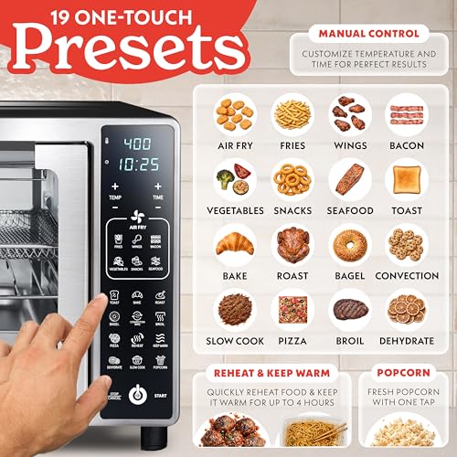Gourmia Air Fryer French Door Toaster Oven - 6-Slice Capacity, LED Display with 19 Cooking Presets, Stainless Steel