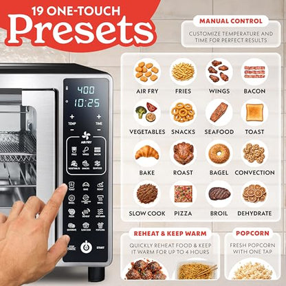 Gourmia Air Fryer French Door Toaster Oven - 6-Slice Capacity, LED Display with 19 Cooking Presets, Stainless Steel
