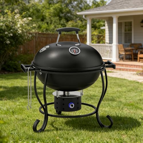 Portable Charcoal Grill with Fan-Assisted Airflow, 17-Inch Small Kettle BBQ Grill, Built-In Thermometer, Lift-Out Charcoal Tray for Camping, Tailgating, Patio, Backyard