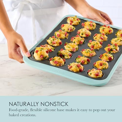 Chicago Metallic 24-Cup Silicone Muffin Pan, Nonstick Bakeware with Wire-Reinforced Rim, BPA-Free Food-Grade Silicone, Oven Safe to 428°F, Dishwasher Safe, Easy Cupcake Release