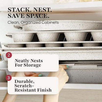 GOURMETIFIC® Nonstick Bakeware Set 10 Piece Black Oven Safe Baking Pans Sheets and Trays for Kitchen Cooking Essentials