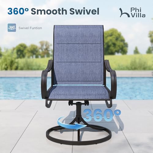 PHI VILLA Round Outdoor Dining Set for 6 with Swivel Chairs, Navy Blue