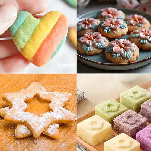 32Pcs Cookie Cutter Set, Biscuit Cutters Shapes, Multi-Size Sandwich Fondant Cake Fruit Vegetable Shapes Cutter Set,Include Square, Round, Star, Heart, Flower, Tree (6 Shapes)