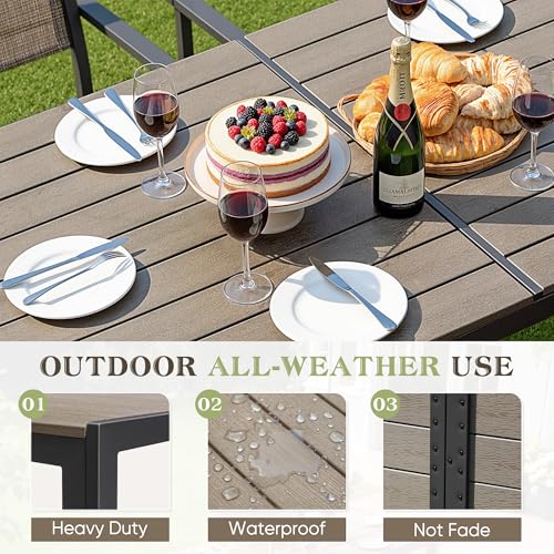 Greesum Patio Dining Set 7 Piece, Outdoor Furniture Textilene Chairs with Large Table, Comfortable for Porch, Pool, Garden, Brown