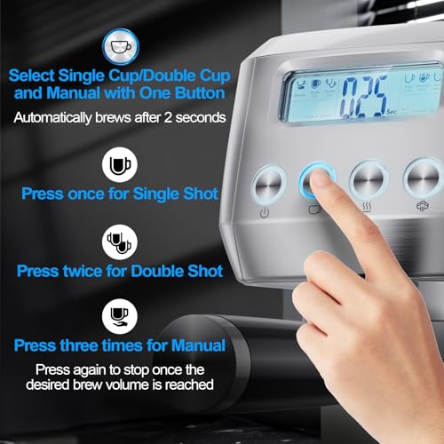 Horavie Ultra Espresso Machine with LCD Display, Espresso Maker with Powerful Milk Frother, Customizable Brewing Temperature, Professional Cappuccino & Latte Machine, Gift for Men & Women