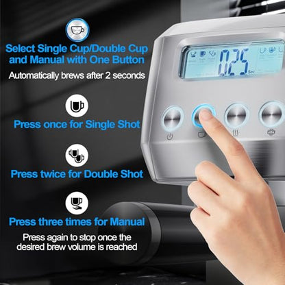 Horavie Ultra Espresso Machine with LCD Display, Espresso Maker with Powerful Milk Frother, Customizable Brewing Temperature, Professional Cappuccino & Latte Machine, Gift for Men & Women
