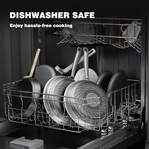 Eclumy Non Stick Frying Pans, Stainless Steel Pans Tri-Ply Frying Pan with Lid, Non-Toxic PFAS PFOA PTFE Free, Metal Utensil Dishwasher & Oven Safe Induction Compatible (9-inch)