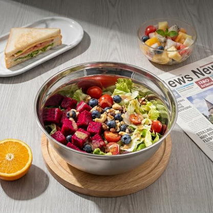 Koocovel 3-Piece Metal Mixing Bowls Set – 2.3/2.9/4.75 Qt Stainless Steel Prep Bowls with Non-Slip Silicone Base, Nesting Design & Dishwasher Safe for Baking, Meal Prep, Salad Serving & Food Storage