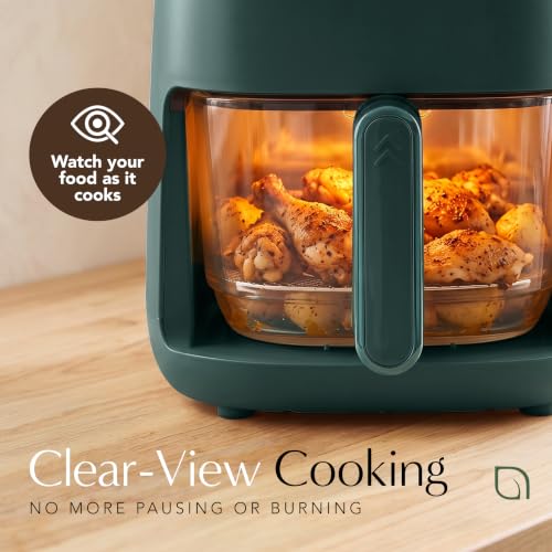 WILLOW Eco Series 6 in 1 Air Fryer with Glass Basket, 5 Quart Non Toxic Air Fryer w Digital Display, 430°F Max Temp, Preheat & Keep Warm Function, Compact + Dishwasher Safe Glass Airfryer - Green