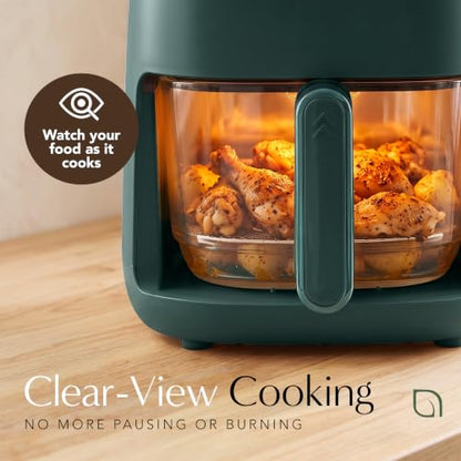 WILLOW Eco Series 6 in 1 Air Fryer with Glass Basket, 5 Quart Non Toxic Air Fryer w Digital Display, 430°F Max Temp, Preheat & Keep Warm Function, Compact + Dishwasher Safe Glass Airfryer - Green
