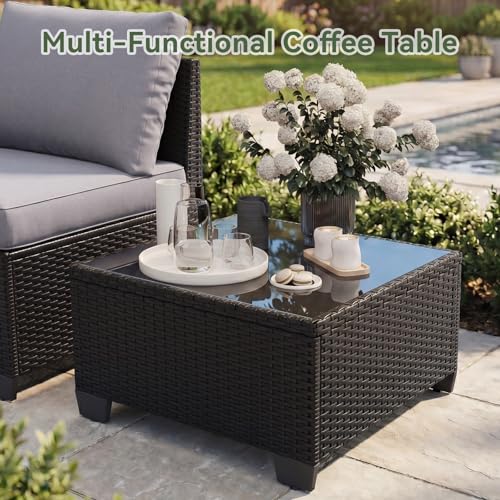 Aoxun 13-Piece Widen Armrests Patio Furniture Set with 44" Fire Pit Table