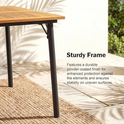 Greesum Acacia Wood Patio Outdoor Dining Table, 63" L x 36" W x 30" H Outdoor Table with Umbrella Hole and Sturdy Metal Legs for Garden, Patio, Backyard