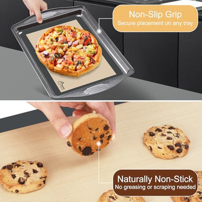 HOTEC Silicone Baking Mats 3 Pack – Non-Stick Reusable Silicone Baking Sheets for Oven – Cookie & Macaron Mats – 2 Half Sheet + 1 Quarter Sheet – BPA-Free, Dishwasher Safe