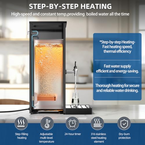 EASTDAX Hot Water Dispenser - Commercial Water Boiler 35L(9.2 GAL)/H Step-Heating LED Screen 24-Hour Timer Switch Adjustable Temperature Control 32°F - 212°F for Coffee Shop Restaurants Office 1800W