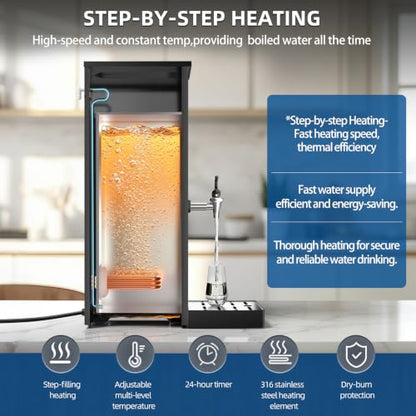 EASTDAX Hot Water Dispenser - Commercial Water Boiler 35L(9.2 GAL)/H Step-Heating LED Screen 24-Hour Timer Switch Adjustable Temperature Control 32°F - 212°F for Coffee Shop Restaurants Office 1800W