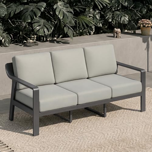 KISLOT Aluminum Outdoor Patio Furniture Loveseat,3 Seater Outside Patio Sofa with Washable Thick Cushion, Patio Sofa Couch for Porch, Balcony, Deck, Yard,Gray Aluminum Frame