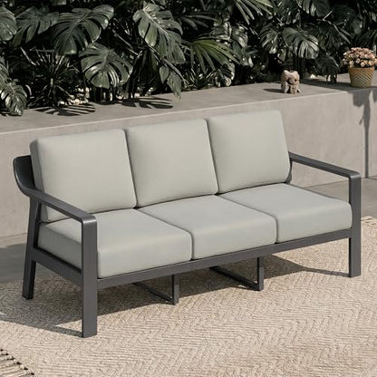 KISLOT Aluminum Outdoor Patio Furniture Loveseat,3 Seater Outside Patio Sofa with Washable Thick Cushion, Patio Sofa Couch for Porch, Balcony, Deck, Yard,Gray Aluminum Frame