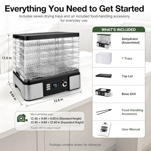 Food Dehydrator Machine with 7 BPA-Free Trays for Jerky, Fruit & Herbs
