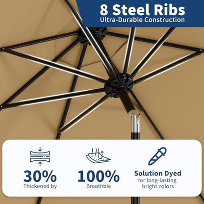 Garvee 9FT Patio Umbrella - Outdoor Table Umbrella with Crank Lift & Push Button Tilt - Market Umbrella 8 Sturdy Ribs UV Protection for Pool, Deck, Yard, Garden, Tan