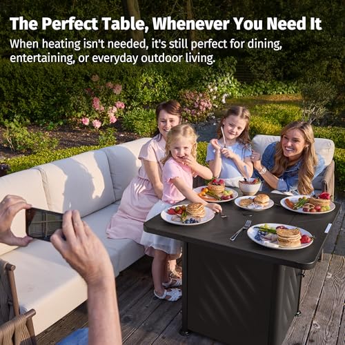 East Oak 28” Outdoor Propane Fire Pit Table | 52,000 BTU Gas Fire Pit for Outside with Easy-Hook Lid, Mesh Pocket & Lava Rocks | CSA Certified | Ideal for Patio, Garden & Backyard | Black