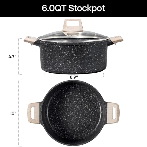 CAROTE Nonstick Stock Pot with Lid Soup Pot, 6 Quart Casserole with Lid, Easy to Clean Non Stick Cooking Pot,Pasta Pot