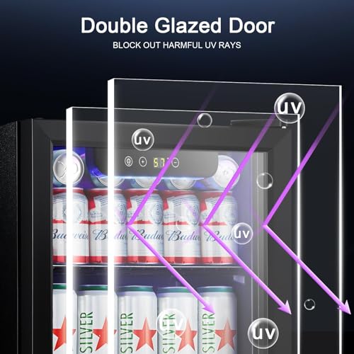 Antarctic Star Mini Fridge Cooler - 12 Bottle 48 Can Beverage Refrigerator Glass Door for Drinks or Beer Wine –Small Drink Dispenser for Home, Office or Bar, Electronic Temperature Control，1.3cu.ft.