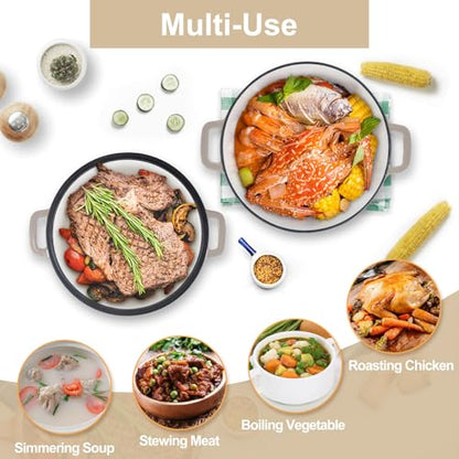 TeamFar 5 Quart Dutch Oven, 2 In 1 Enameled Cast Iron Dutch Oven Pot Cookware with Skillet Lid, for Bread Baking Braising Stewing Roasting, Sturdy & Nonstick, Oven Safe & Fit for Induction (Khaki)