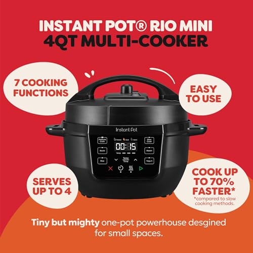 Instant Pot 4QT RIO Mini 7-in-1 Multi-Cooker, Pressure Cooker, Slow cook, Sauté, Steam, Rice Maker, Yogurt, & Warmer, Black, 4 Quarts