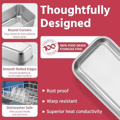 E-far Mini Loaf Pan Set of 6, Small Stainless Steel Bread Baking Pans for Oven, 6.3 x 3.5 Inch Tiny Meatloaf Pans for Homemade Bread Pound Cake Brownies, Non-toxic & Dishwasher Safe