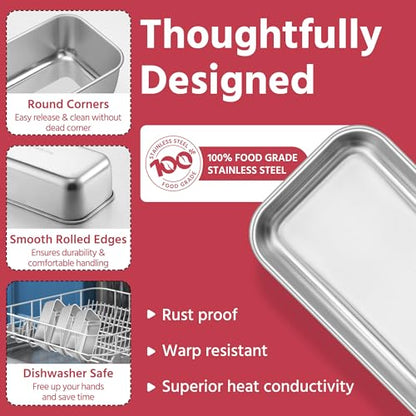 E-far Mini Loaf Pan Set of 6, Small Stainless Steel Bread Baking Pans for Oven, 6.3 x 3.5 Inch Tiny Meatloaf Pans for Homemade Bread Pound Cake Brownies, Non-toxic & Dishwasher Safe
