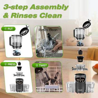 Juicer Machines with 6.5" Large Chute,4-in-1 Cold Press Juicer for Whole Vegetables Fruits,AC Motor,120oz Large Capacity, Makes Juice,Nut Milk & Sorbet,Premium Gray,Easy to Clean.(Advanced Space Gray)