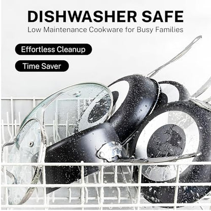 Granitestone 20 Pc Pots and Pans Set Nonstick Kitchen Cookware Set with Frying Pan, Bakeware & Steamer, Diamond Infused, Non Toxic PFOA PFOS Free, Metal Utensil Safe, Oven & Dishwasher Safe, Black