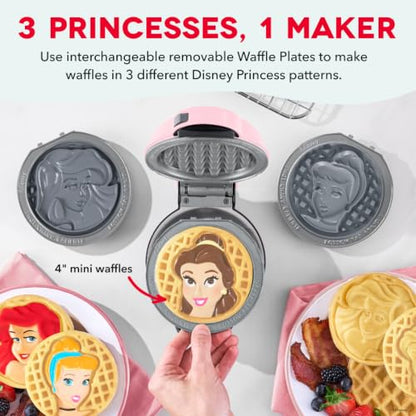 Disney | Dash Princess MultiMaker Mini Waffle Maker, Ceramic Nonstick, Pink