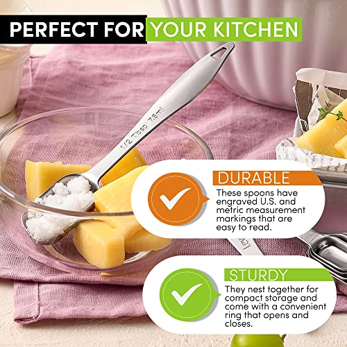 Spring Chef Stainless Steel Measuring Spoons Set of 6 with Leveler, Rectangular Metal Teaspoon & Tablespoon Measuring Spoons for Dry & Liquid Ingredients - Nesting Kitchen Gadgets For Baking & Cooking