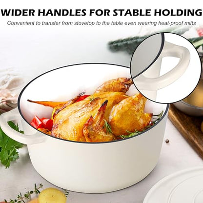 TeamFar 5Qt Dutch Oven, Enameled Cast Iron Dutch Oven with Lid & Dual Handles for Cooking Baking Braising Simmering, Healthy & Sturdy, Oven & Various Stovetops Safe, Non-stick & Easy Clean - Cream White