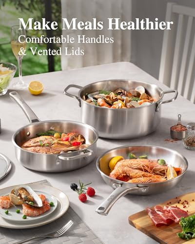 VocVoi Stainless Steel Pan, 12 Inch with Lid Stainless Steel Frying Pan, Non Toxic Tri-Ply Skillet, PFOA&PTFE Free, Oven and Dishwasher Safe, Induction Compatible