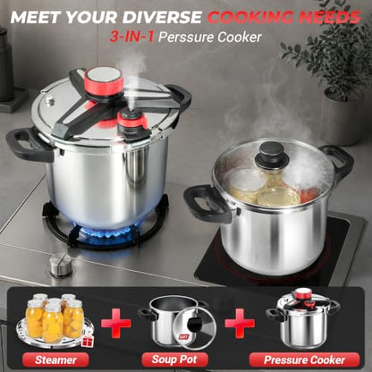3-In-1 304 Stainless Steel Pressure Cooker 13 Quart: [Save 70% Time], New