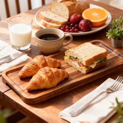 Wood Serving Trays Set of 6, 14 x 6 inch Acacia Wood Platters, Long Rectangular Wooden Trays for Charcuterie, Appetizers, Dessert, Party Serving & Kitchen Décor