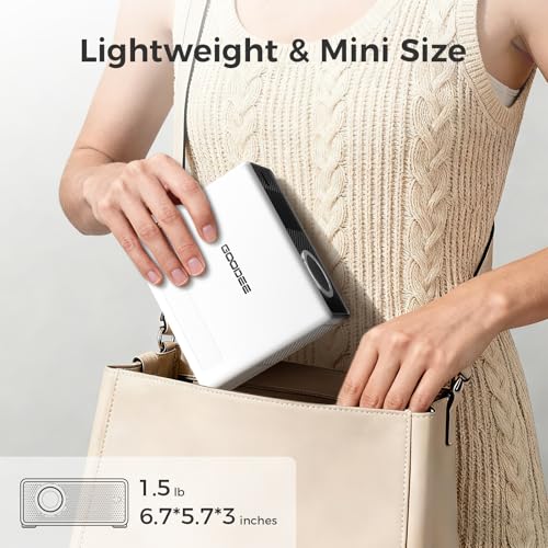 GOODEE Mini Smart Projector with WiFi and Bluetooth - Compatible with Netflix/YouTube/PrimeVideo, Electric Focus & Keystone, Short Throw Portable Video Projector Full HD for Indoor/Outdoor/Camping
