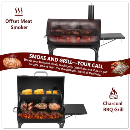 RYHOFOUD Barrel Charcoal Grill, 554 Sq. In. Large Outdoor BBQ Grill