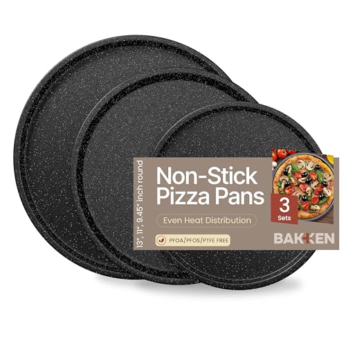 Gray Marble Non Stick Pizza Pans Set of 3 – Carbon Steel Pizza Baking Trays (9.45", 11.02", 12.99") for Oven Use, Durable, PFOA, PFOS, PTFE Free, Dishwasher Safe, Stain-resistant, Easy Cleanup