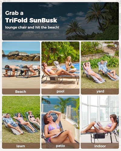 KingCamp Tanning Chair with Face Hole, Lounge Chairs Outdoor Folding Comfy Adjustable 5-Position Lay Flat Foldable Chaise Chaser Lounger for Outside Beach Patio Sun Bathing Pool, Beige